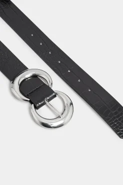 Yours Yours Black Croc Double Hoop Belt