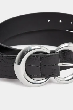 Yours Yours Black Croc Double Hoop Belt