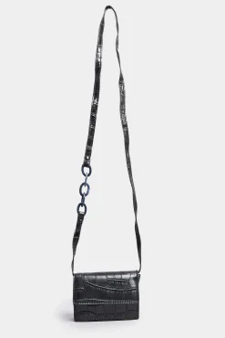 Yours Yours Black Croc Flap Shoulder Bag