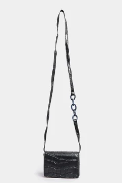 Yours Yours Black Croc Flap Shoulder Bag
