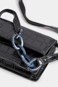 Yours Yours Black Croc Flap Shoulder Bag