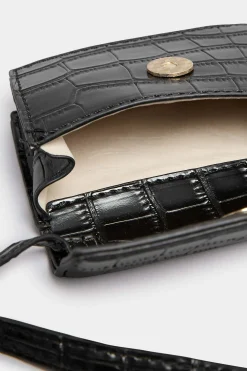 Yours Yours Black Croc Flap Shoulder Bag