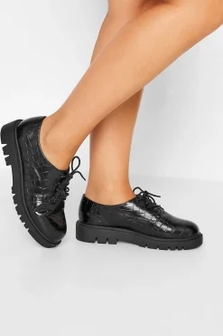Yours Yours Black Croc Lace Up Loafers In Extra Wide Eee Fit