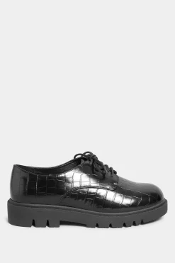 Yours Yours Black Croc Lace Up Loafers In Extra Wide Eee Fit