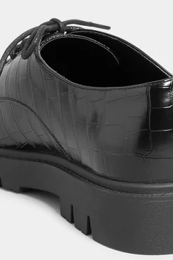Yours Yours Black Croc Lace Up Loafers In Extra Wide Eee Fit