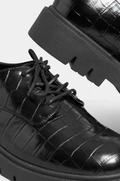 Yours Yours Black Croc Lace Up Loafers In Extra Wide Eee Fit