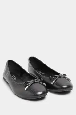 Yours Yours Black Croc Print Ballet Pumps In Wide E Fit & Extra Wide Eee Fit
