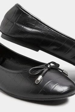 Yours Yours Black Croc Print Ballet Pumps In Wide E Fit & Extra Wide Eee Fit