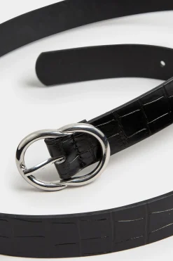 Yours Yours Black Croc Twisted Oval Buckle Belt