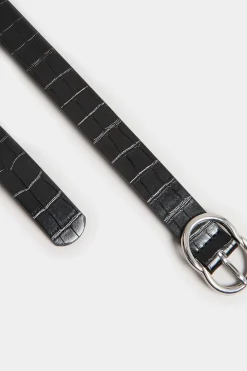 Yours Yours Black Croc Twisted Oval Buckle Belt