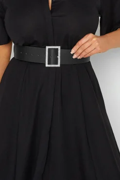 Yours Yours Black Diamante Buckle Wide Belt