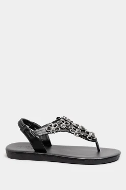Yours Yours Black Diamante Flower Sandals In Wide E Fit & Extra Wide Eee Fit