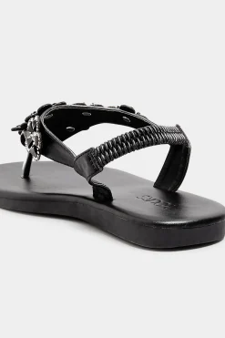 Yours Yours Black Diamante Flower Sandals In Wide E Fit & Extra Wide Eee Fit