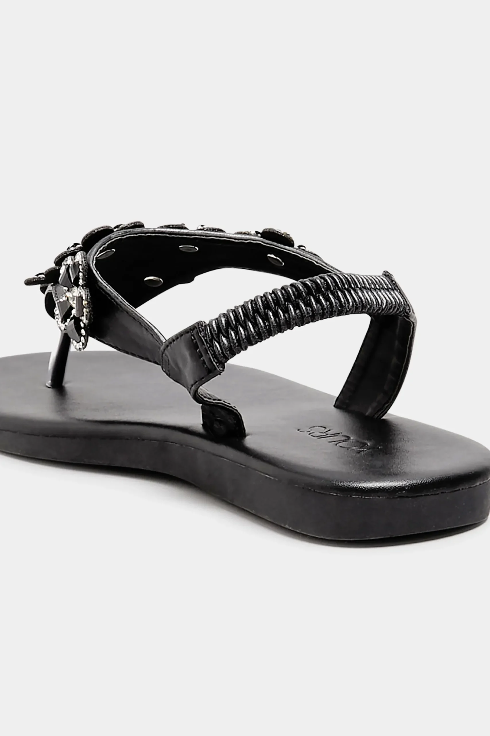 Yours Yours Black Diamante Flower Sandals In Wide E Fit & Extra Wide Eee Fit