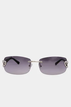 Yours Yours Black Diamante Heart Frameless Sunglasses