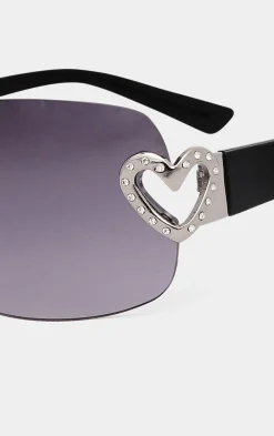Yours Yours Black Diamante Heart Frameless Sunglasses