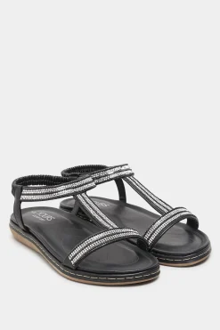 Yours Yours Black Diamante Strap Sandals In Extra Wide Eee Fit