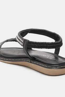 Yours Yours Black Diamante Strap Sandals In Extra Wide Eee Fit
