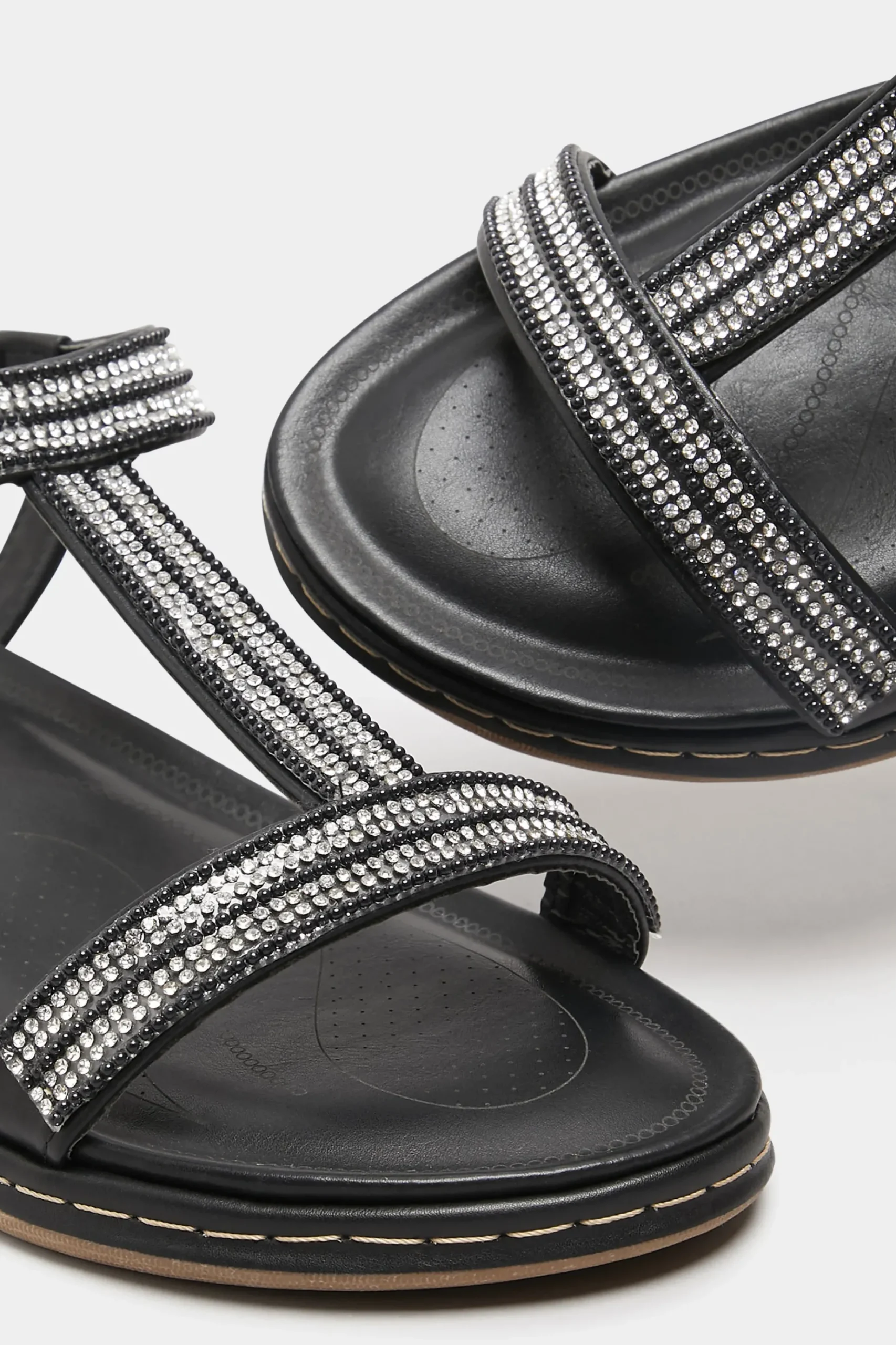 Yours Yours Black Diamante Strap Sandals In Extra Wide Eee Fit