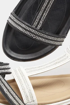 Yours Yours Black Diamante Strap Sandals In Extra Wide Eee Fit