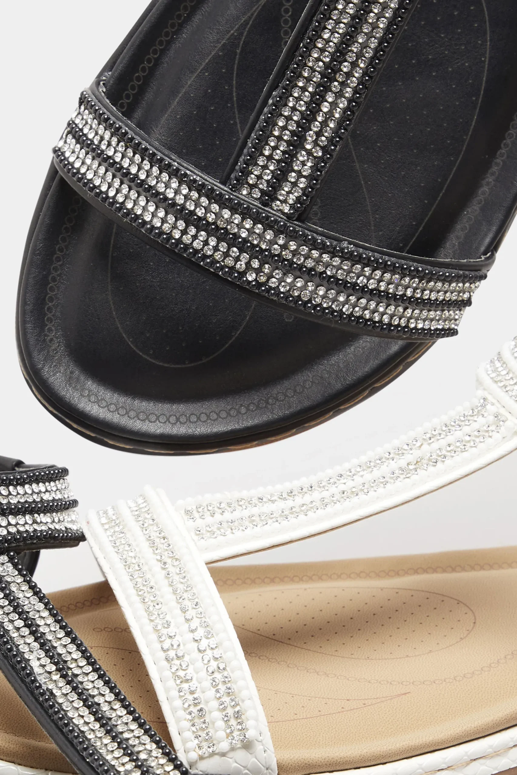 Yours Yours Black Diamante Strap Sandals In Extra Wide Eee Fit
