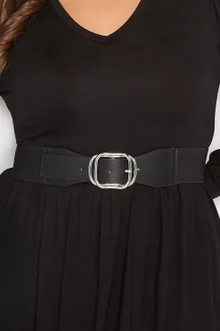 Yours Yours Black Double Buckle Wide Stretch Belt