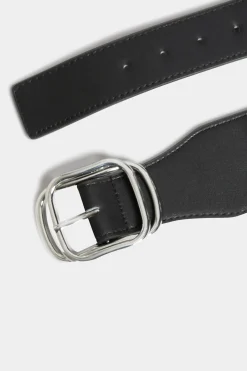 Yours Yours Black Double Buckle Wide Stretch Belt