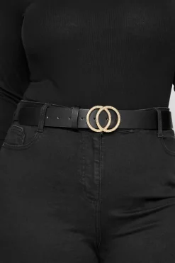 Yours Yours Black Double Circle Textured Belt