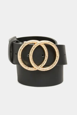 Yours Yours Black Double Circle Textured Belt