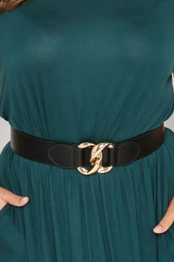 Yours Yours Black Double Ring Wide Stretch Belt