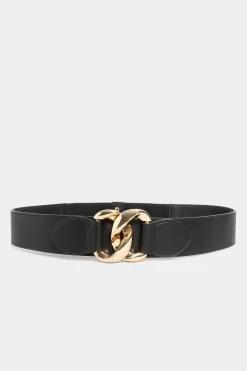 Yours Yours Black Double Ring Wide Stretch Belt