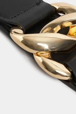 Yours Yours Black Double Ring Wide Stretch Belt