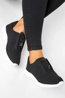 Yours Yours Black Embellished Trainers In Wide E Fit & Extra Wide Eee Fit