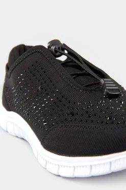 Yours Yours Black Embellished Trainers In Wide E Fit & Extra Wide Eee Fit