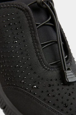 Yours Yours Black Embellished Drawcord Trainers In Wide E Fit & Extra Wide Eee Fit
