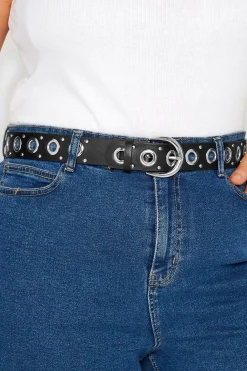 Yours Yours Black Eyelet Studded Belt