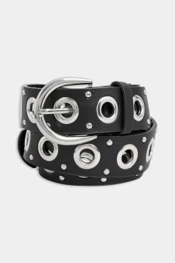 Yours Yours Black Eyelet Studded Belt