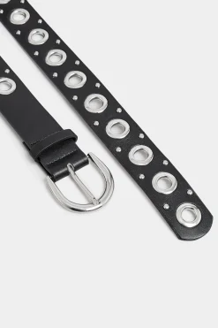 Yours Yours Black Eyelet Studded Belt