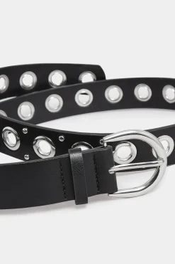 Yours Yours Black Eyelet Studded Belt