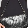 Yours Yours Black Faux Croc Shoulder Bag