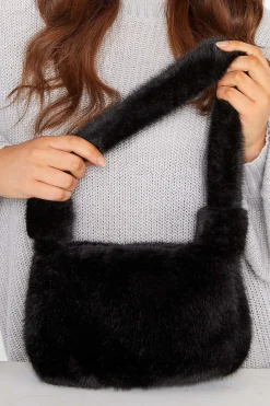 Yours Yours Black Faux Fur Knot Handle Bag