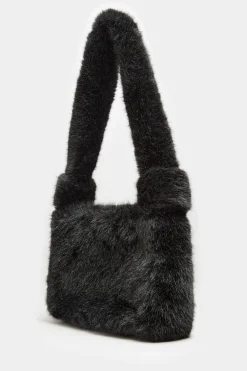 Yours Yours Black Faux Fur Knot Handle Bag