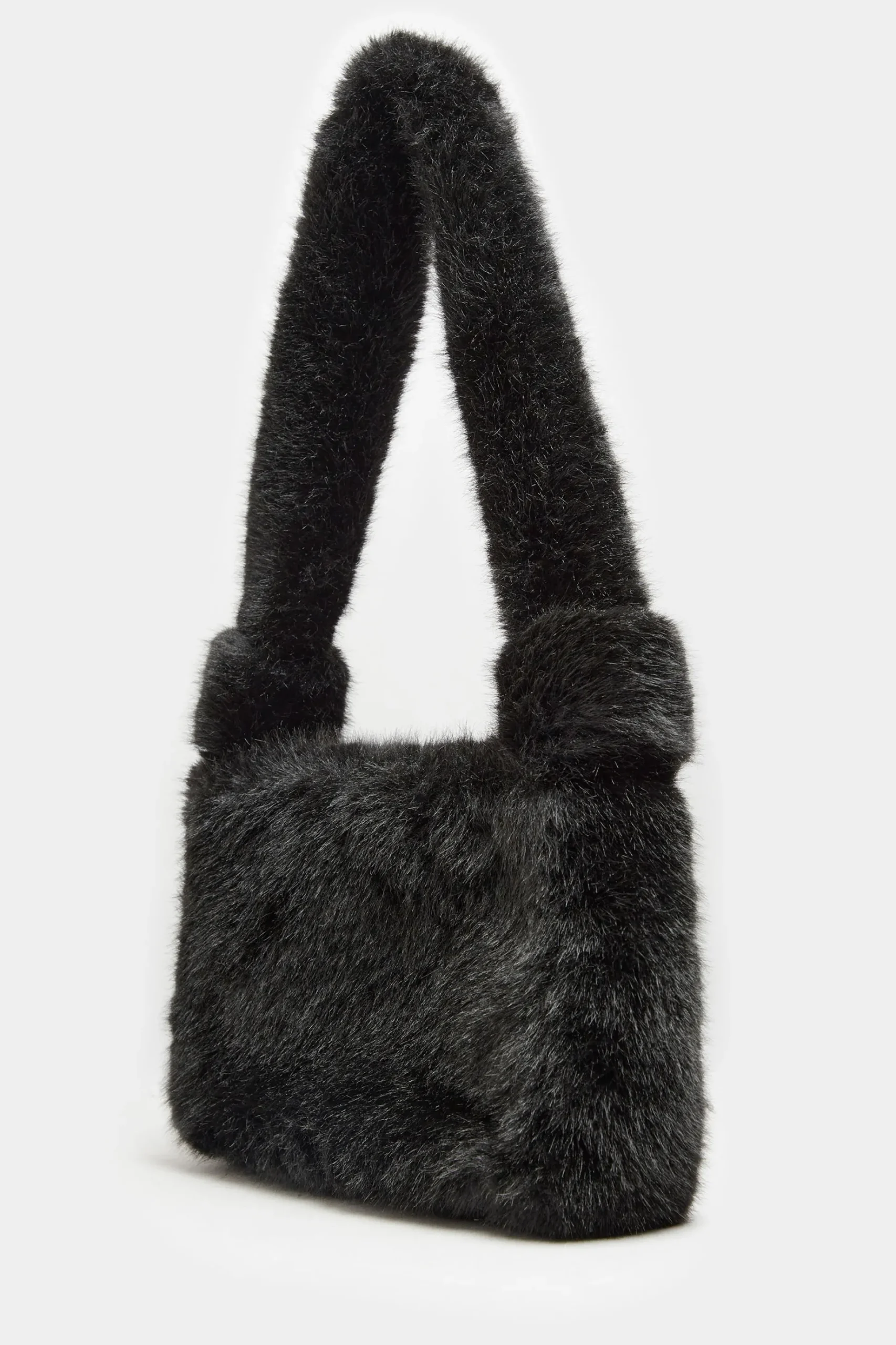 Yours Yours Black Faux Fur Knot Handle Bag