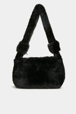 Yours Yours Black Faux Fur Knot Handle Bag