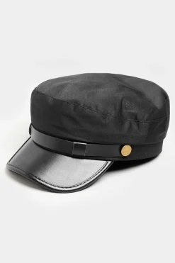 Yours Yours Black Faux Leather Peak Baker Boy Hat