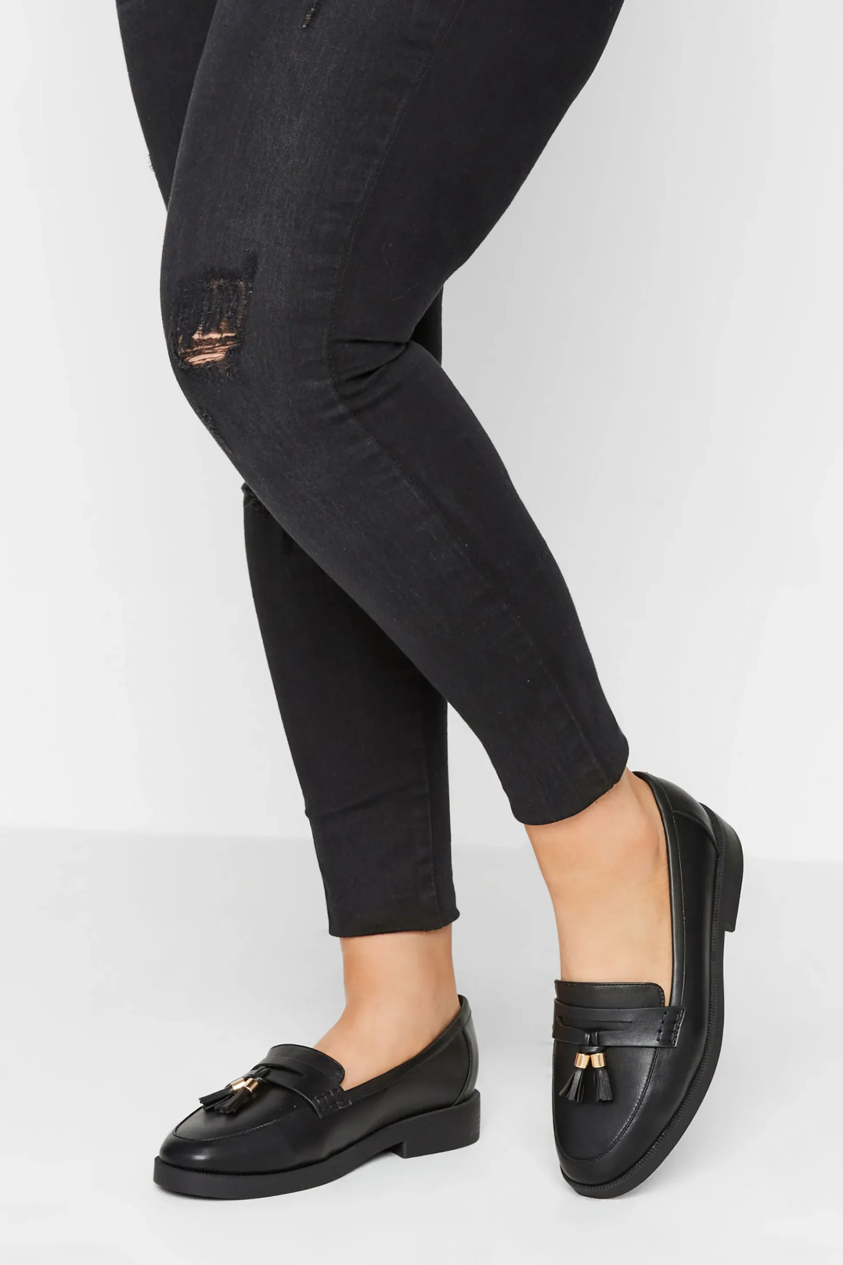 Yours Yours Black Faux Leather Tassel Loafers In Wide E Fit & Extra Wide Eee Fit