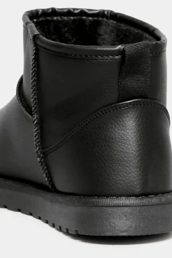 Yours Yours Black Faux Leather Faux Fur Lined Ankle Boots In Extra Wide Eee Fit