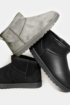 Yours Yours Black Faux Leather Faux Fur Lined Ankle Boots In Extra Wide Eee Fit