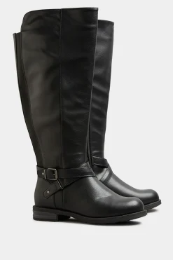 Yours Yours Black Faux Leather Knee High Boots In Wide E Fit & Extra Wide Ee Fit