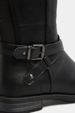 Yours Yours Black Faux Leather Knee High Boots In Wide E Fit & Extra Wide Ee Fit